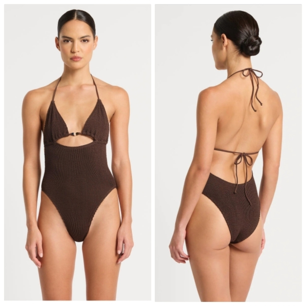 New Bond Eye Beaded Fowler Dark Chocolate Eco One Piece Swimsuit One Size NWT